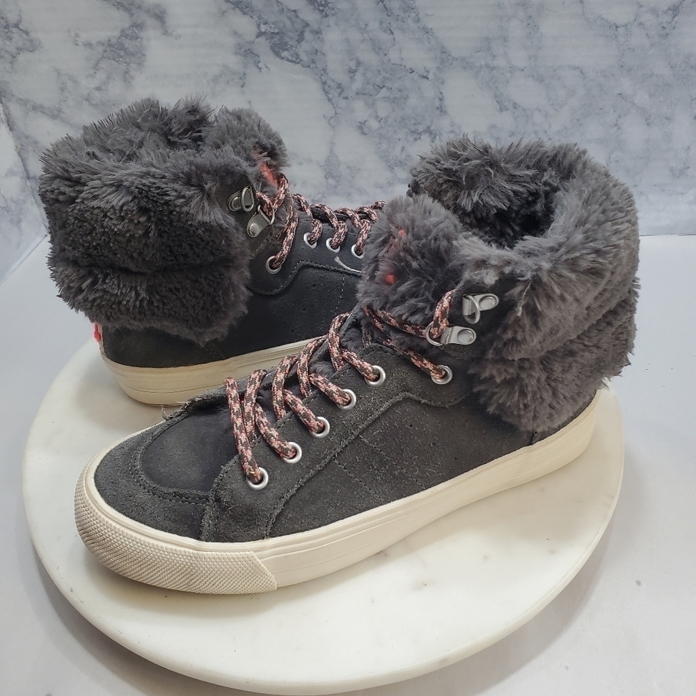 ZaraKids Sneakers Size 35 US 5 Gray Suede Faux Fur High Top